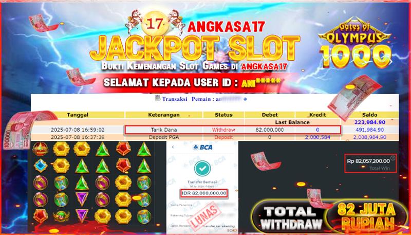 ANGKASA17 id : ANI*** JACKPOT SLOT GATES OF OLYMPUS 1000 Rp. 84.000.000 ,- LUNAS