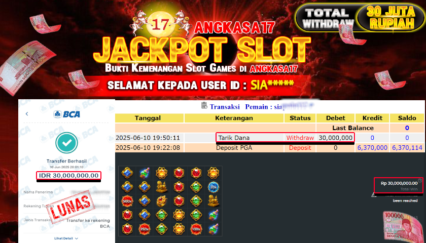 ANGKASA17 id : SIA*** JACKPOT SLOT GATES OF GATOT KACA Rp. 30.000.000 ,- LUNAS