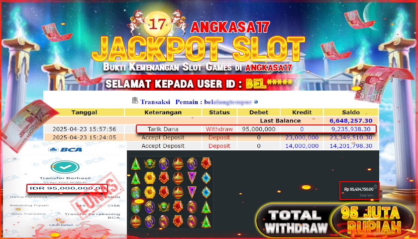 ANGKASA17 id : BEL*** JACKPOT GATES OF OLYMPUS 1000 PRAGMATICPLAY Rp. 95.000.000 ,- LUNAS