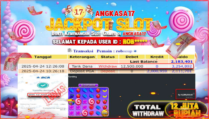 ANGKASA17 id : ROB*** JACKPOT SWEET BONANZA X1000 PRAGMATIC PLAY Rp. 12.500.000 ,- LUNAS