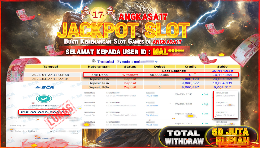 ANGKASA17 id : MAL*** JACKPOT 15.000X MANIA PRAGMATIC PLAY Rp. 50.000.000 ,- LUNAS