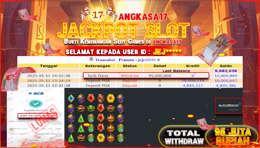 ANGKASA17 id : JEJ*** JACKPOT SLOT GATES OF OLYMPUS 1000 PRAGMATIC PLAY Rp. 95.000.000 ,- LUNAS