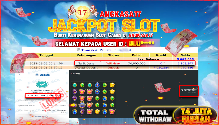 ANGKASA17 id : ULU*** JACKPOT SLOT STARLIGHT PRINCESS 1000 PRAGMATIC PLAY Rp. 74.000.000 ,- LUNAS