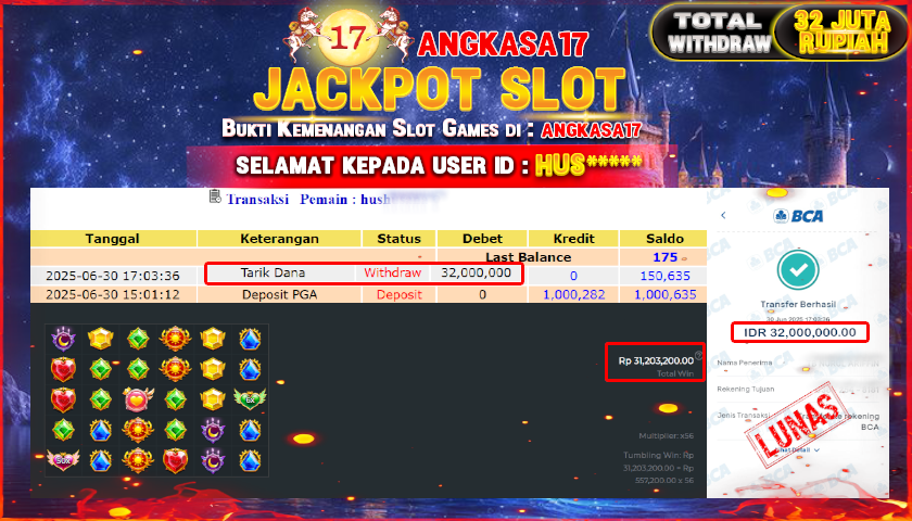 ANGKASA17 id : HUS****** JACKPOT SLOT STARLIGHT PRINCES 1000 TOTAL WITHDRAW Rp.32.000.000 ,- LUNAS