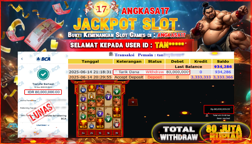 ANGKASA17 id : TAN*** JACKPOT SLOT Sumo Supreme Megaways Rp. 80.000.000 ,- LUNAS
