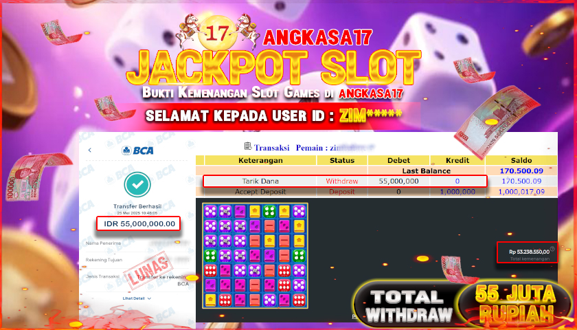 ANGKASA17 id : ZIM*** JACKPOT SLOT FRUIT PARTY DICE Rp. 55.000.000 ,- LUNAS