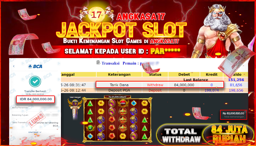 ANGKASA17 id : PAR*** JACKPOT SLOT GATES OF OLYMPUS SUPER SCATTER Rp. 84.000.000 ,- LUNAS