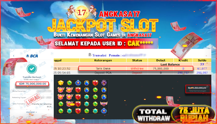 ANGKASA17 id : CAK*** JACKPOT SLOT STARLIGHT PRINCESS 1000 Rp. 75.000.000 ,- LUNAS