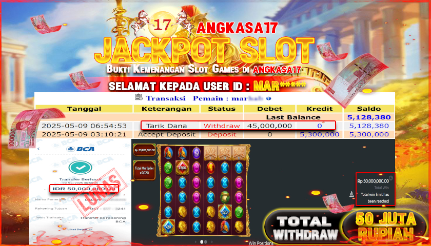 ANGKASA17 id : MAR*** JACKPOT SLOT WISDOM OF ATHENA 1000 PRAGMATIC PLAY Rp. 45.000.000 ,- LUNAS