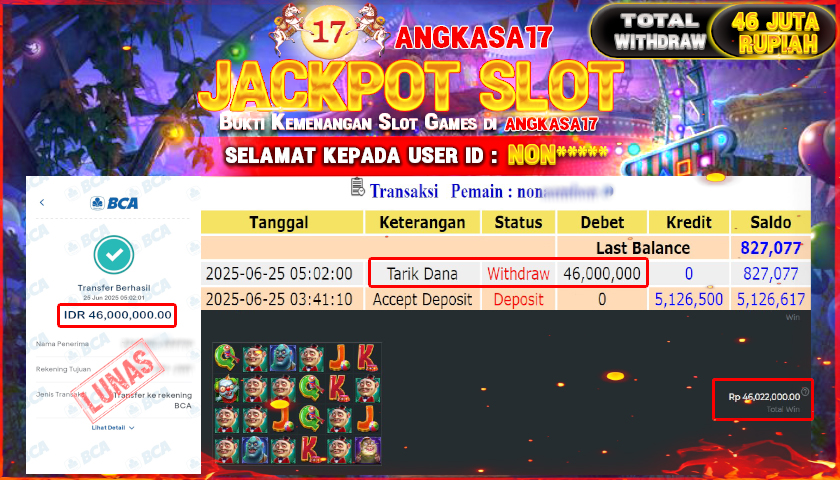 ANGKASA17 id : NON****** MENANG JACKPOT SLOT Zombie Carnival TOTAL WITHDRAW Rp.46.000.000 ,- LUNAS