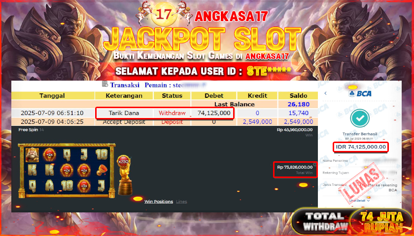ANGKASA17 id : STE*** JACKPOT SLOT Hand of Midas 2 Rp. 74.125.000 ,- LUNAS