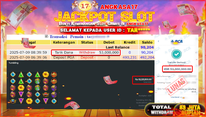 ANGKASA17 id : TAR*** JACKPOT SLOT GATES OF OLYMPUS 1000 Rp. 53.000.000 ,- LUNAS