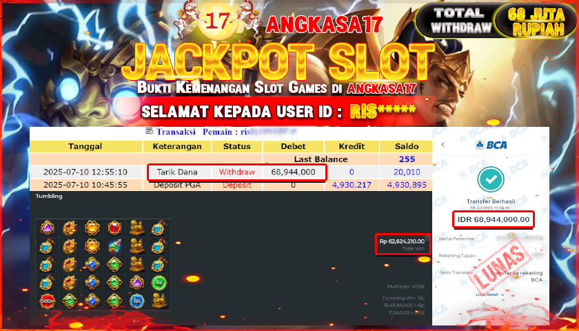 ANGKASA17 id : RIS*** JACKPOT SLOT GATES OF GATOT KACA 1000 Rp. 68.944.000 ,- LUNAS