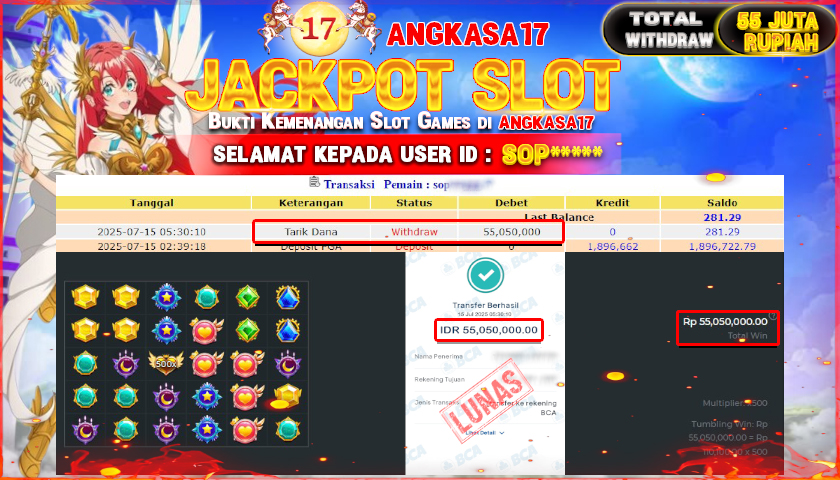 ANGKASA17 id : SOP*** JACKPOT SLOT STARLIGHT PRINCESS 1000 Rp. 55.050.000 ,- LUNAS