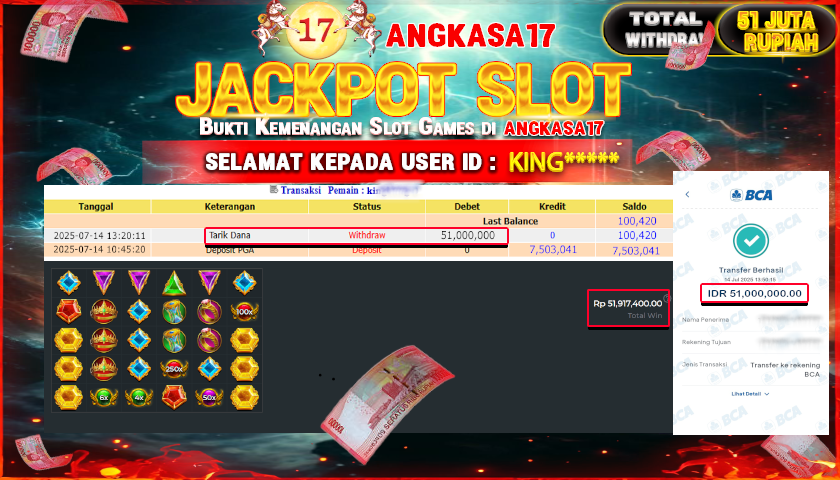 ANGKASA17 id : KING*** JACKPOT SLOT GATES OF OLYMPUS 1000 Rp. 51.000.000 ,- LUNAS