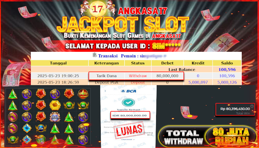 ANGKASA17 id : SIM** JACKPOT SLOT GATES OFF OLYMPUS 1000 DENGAN TOTAL WITHDRAW Rp. 80.000.000 ,- LUNAS