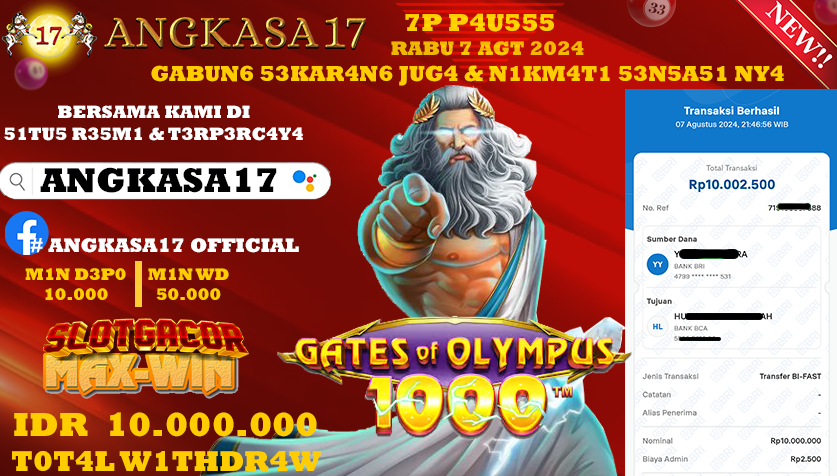 ANGKASA17 id : CC****** JACKPOT SLOT GATES OF OLYMPUS 1000 Rp. 10.000.000 ,- LUNAS