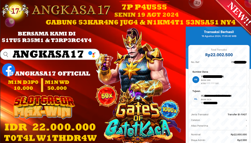 ANGKASA17 id : SW*** JACKPOT SLOT GATES OF GATOTKACA Rp. 22.000.000 ,- LUNAS