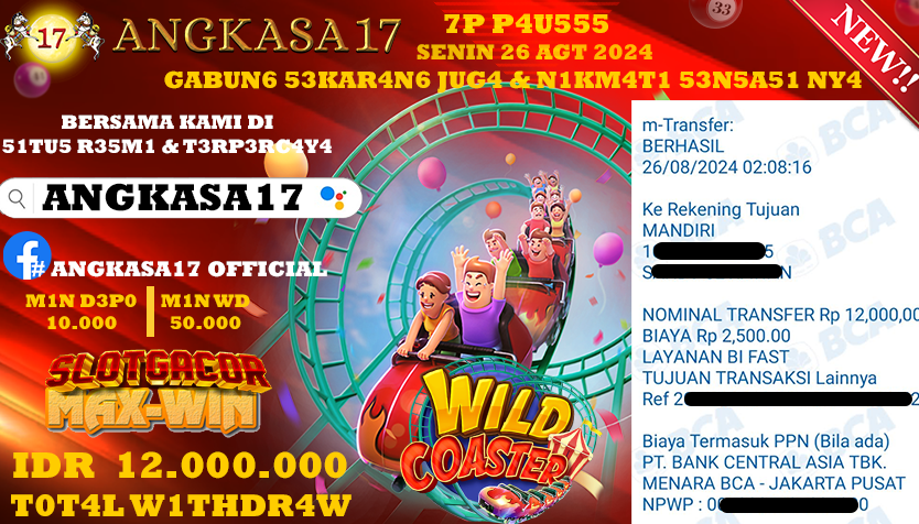 ANGKASA17 id : 0R*** JACKPOT SLOT WILD COASTER Rp. 12.000.000 ,- LUNAS