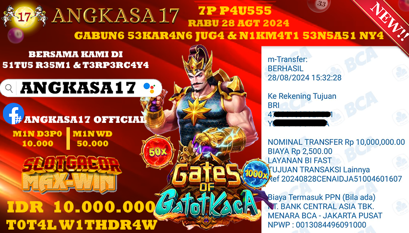 ANGKASA17 id : JY***** JACKPOT SLOT GATES OF GATOTKACA Rp. 10.000.000 ,- LUNAS