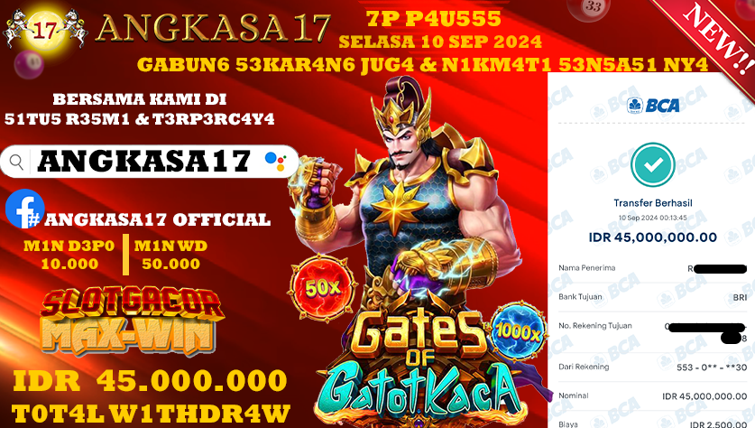 ANGKASA17 id : L2***** JACKPOT SLOT Gates Of Gatot Kaca Rp. 45.000.000 ,- LUNAS