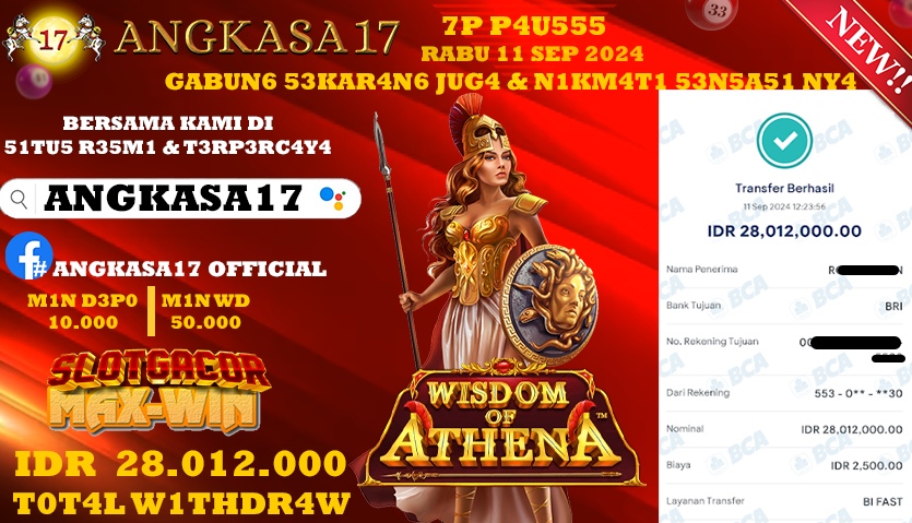 ANGKASA17 id : L3***** JACKPOT SLOT WISDOM OF ATHENA Rp. 28.012.000 ,- LUNAS
