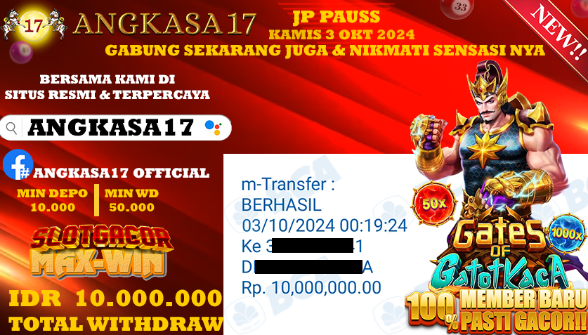 ANGKASA17 id : Y29***** JACKPOT SLOT Gates of Gatotkaca Rp. 10.000.000 ,- LUNAS
