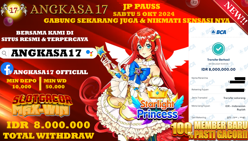 ANGKASA17 id : Hi***** JACKPOT SLOT Starlight Princess Rp. 8.000.000 ,- LUNAS