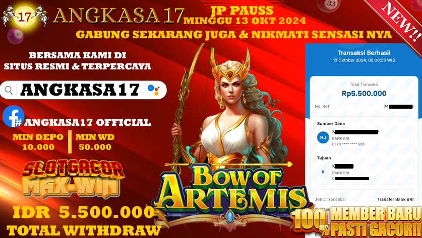 ANGKASA17 id : K25***** JACKPOT SLOT Bow of Arthemis Rp. 5.500.000 ,- LUNAS