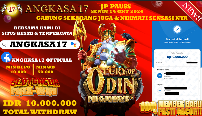 ANGKASA17 id : K26***** JACKPOT SLOT Furry of Odin Rp. 10.000.000 ,- LUNAS