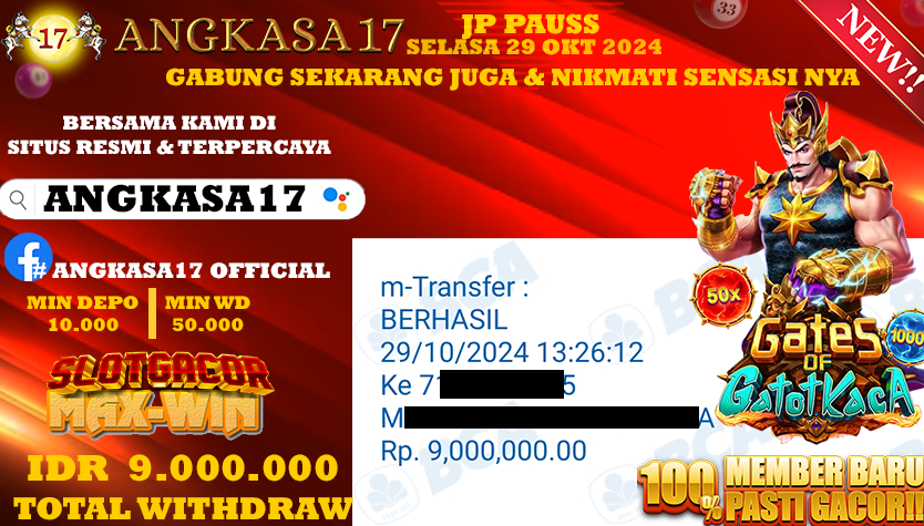 ANGKASA17 id : z5***** JACKPOT SLOT Gates of Gatotkaca Rp. 9.000.000 ,- LUNAS