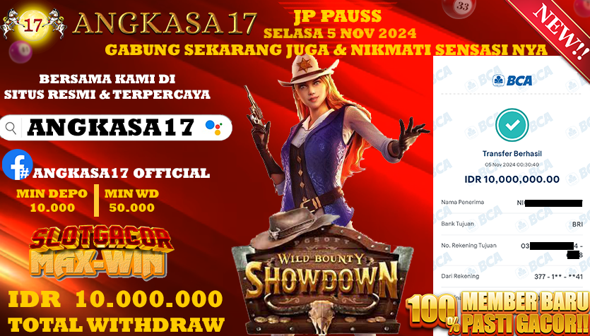 ANGKASA17 id : z12***** JACKPOT SLOT Wild Bounty Showdown Rp. 10.000.000 ,- LUNAS