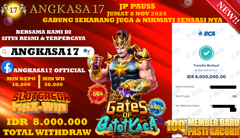 ANGKASA17 id : z15***** JACKPOT SLOT Gates of Gatotkaca Rp. 8.000.000 ,- LUNAS