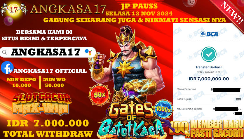 ANGKASA17 id : z21***** JACKPOT SLOT Gates of Gatotkaca Rp. 7.000.000 ,- LUNAS