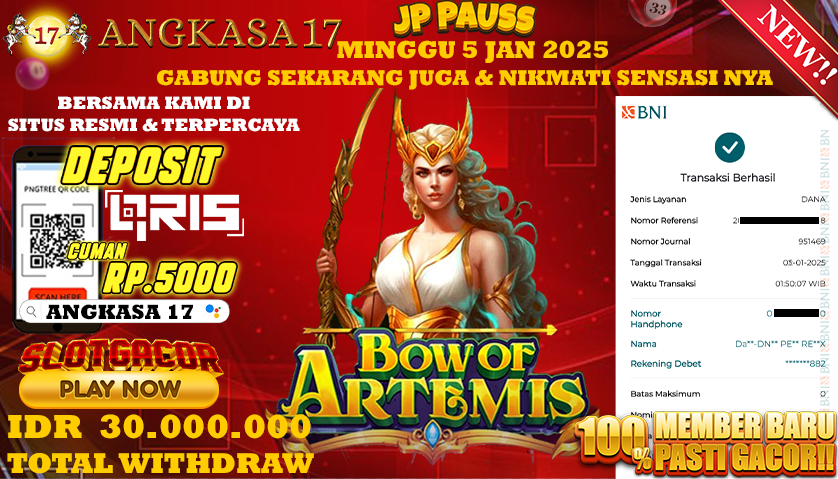 ANGKASA17 id : LK18***** JACKPOT SLOT Bow of Artemis Rp. 30.000.000 ,- LUNAS