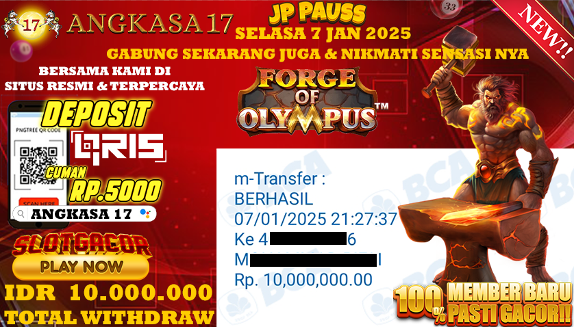 ANGKASA17 id : gp2***** JACKPOT SLOT Forge Of Olympus Rp. 10.000.000 ,- LUNAS