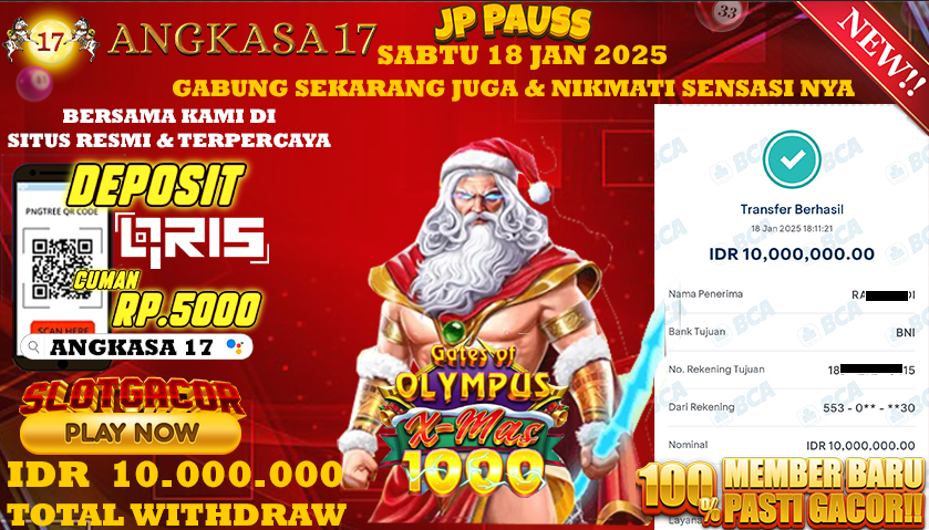 ANGKASA17 id : h52***** JACKPOT SLOT Gates Olympus Xmas 1000 Rp. 10.000.000 ,- LUNAS