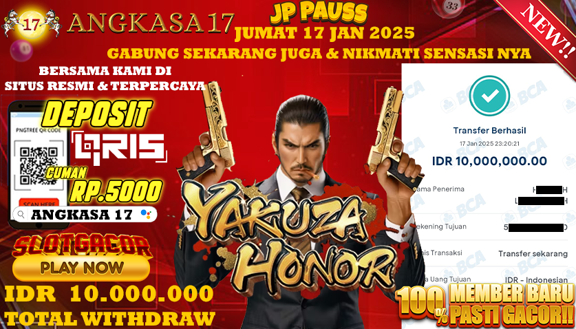 ANGKASA17 id : L22***** JACKPOT SLOT Yakuza Honor Rp. 10.000.000 ,- LUNAS