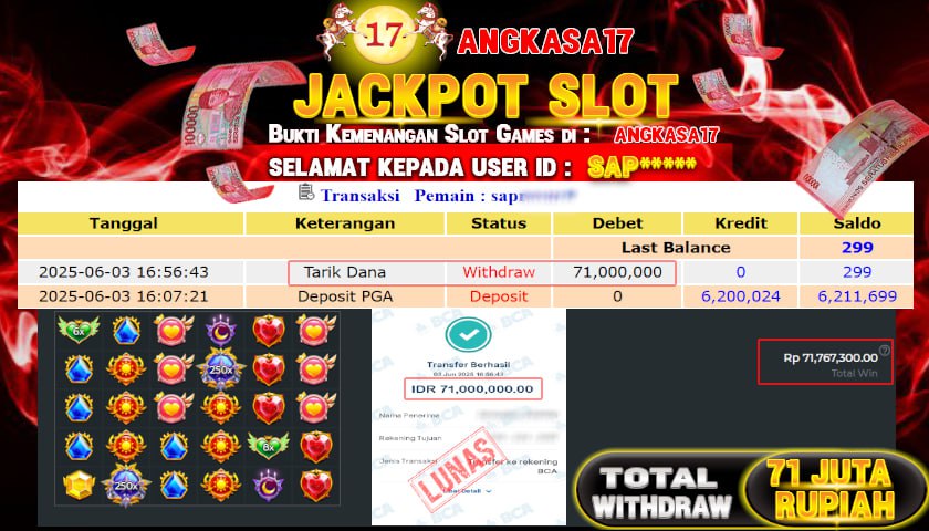 ANGKASA17 id : SAP*** JACKPOT SLOT STARLIGT PRINCESS 1000 Rp.71.000.000 ,- LUNAS