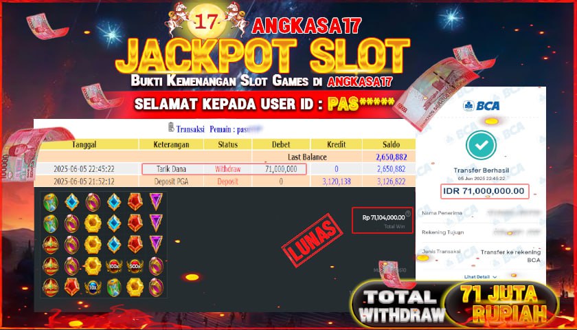 ANGKASA17 id : PAS*** JACKPOT SLOT GATES OF OLYMPUS 1000 Rp. 71.000.000 ,- LUNAS