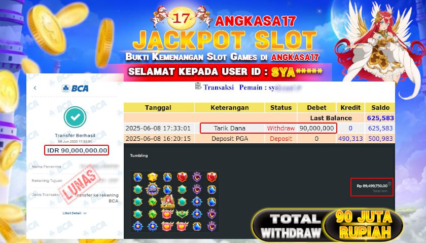 ANGKASA17 id : SYA*** JACKPOT SLOT STARLIGHT PRINCESS Rp. 90.000.000 ,- LUNAS