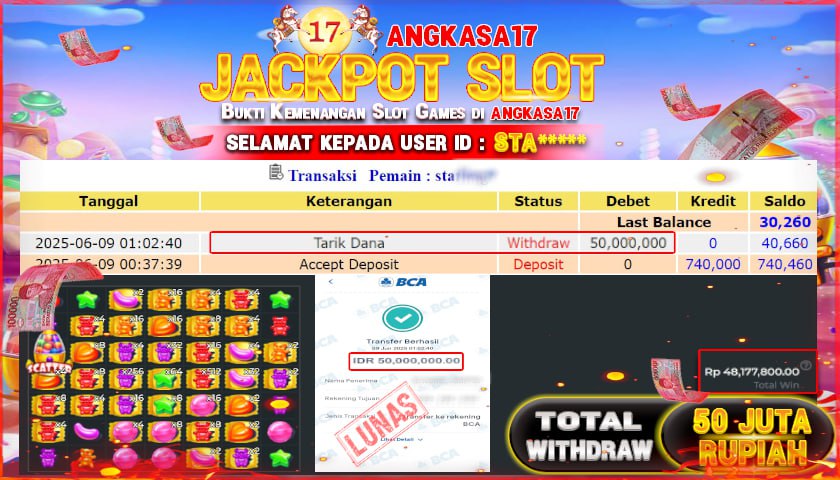 ANGKASA17 id : STA*** JACKPOT SLOT SUGAR RUSH  Rp. 50.000.000 ,- LUNAS