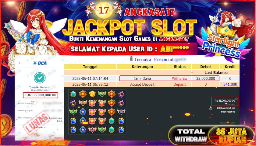 ANGKASA17 id : ABI*** JACKPOT SLOT STARLIGHT PRINCES 1000 Rp. 35.000.000 ,- LUNAS