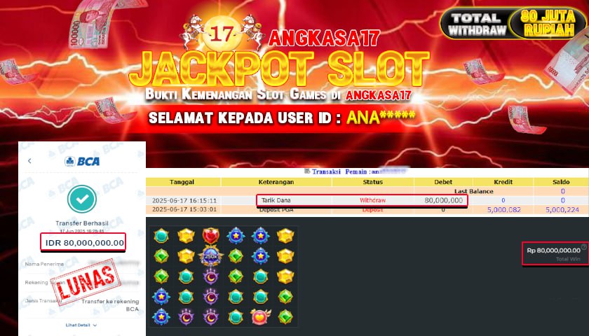 ANGKASA17 id : ANA*** JACKPOT SLOT STARLIGHT PRINCESS 1000 Rp. 80.000.000 ,- LUNAS