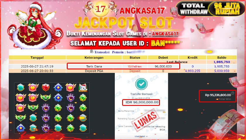 ANGKASA17 id : BAN****** MENANG JACKPOT SLOT STARLIGHT PRINCESS X MAS TOTAL WITHDRAW Rp.96.000.000 ,- LUNAS